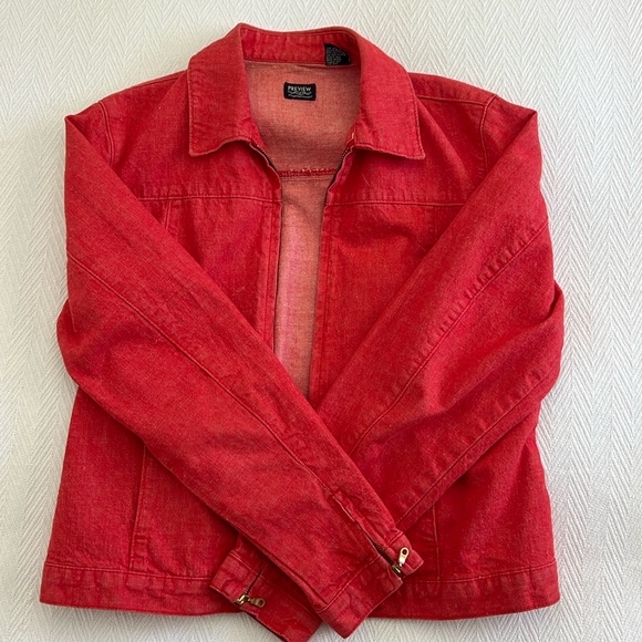 Red jean jacket, zip up front - Picture 1 of 5